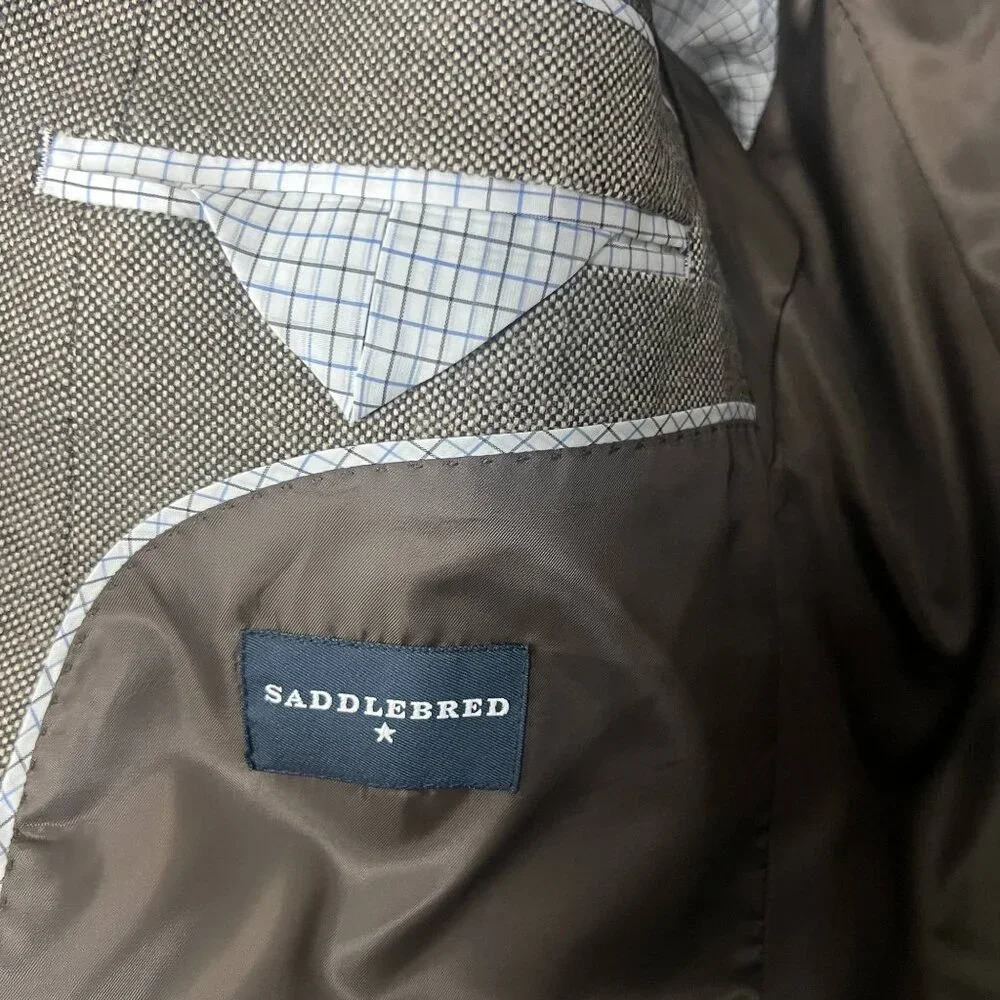 Stafford Signature wool blend tweed 2-button blazer elbow patch brown sport coat